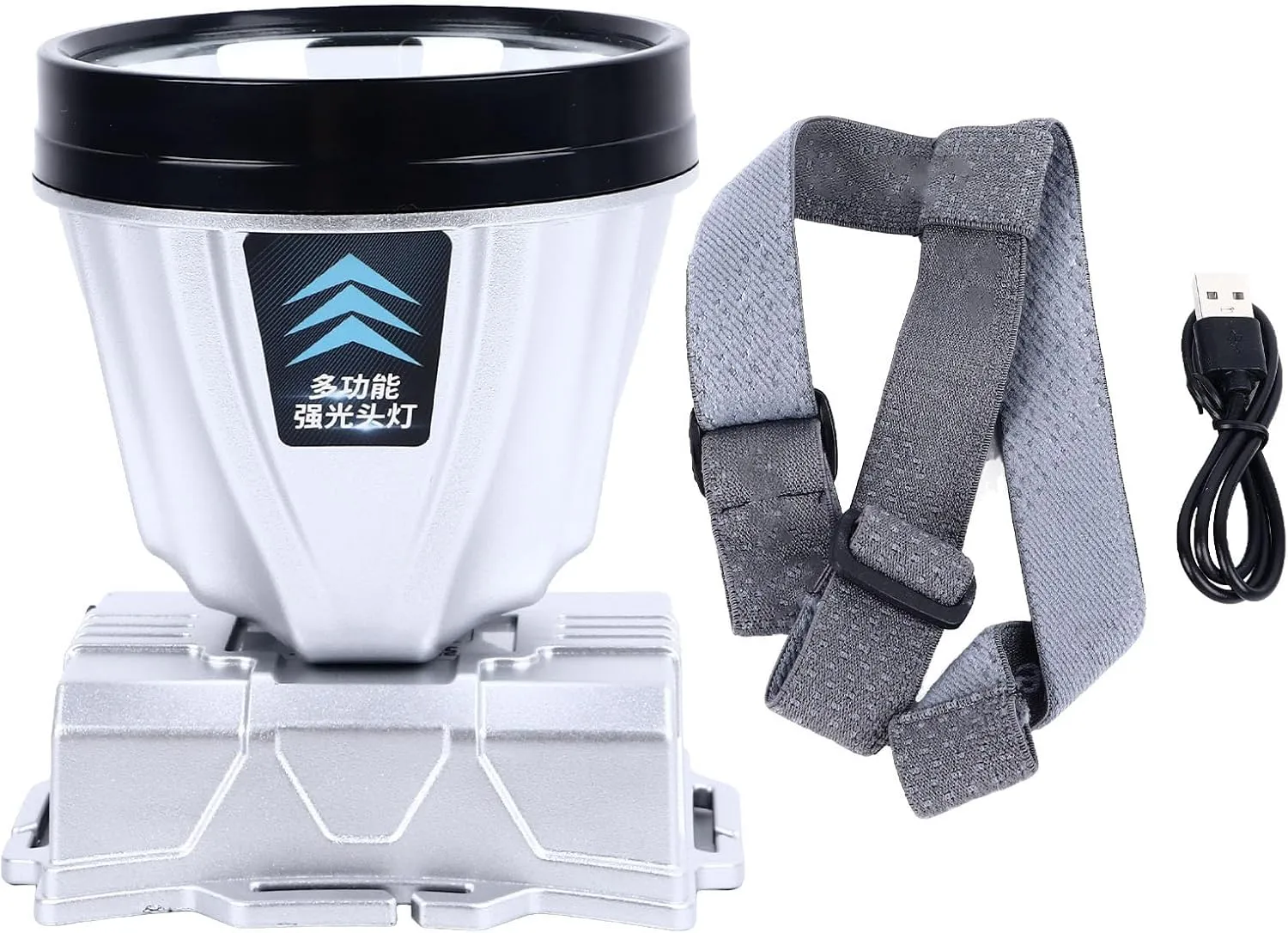 Super Bright Headlamp with Power Display 1600mAh Silver 2 Speed Dimming Rechargeable Portable Head Flashlight for Fishing White Light Dazzling That Clearl Super Bright (White Lighting)