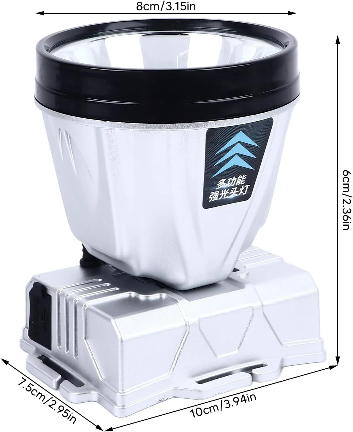 Super Bright Headlamp with Power Display 1600mAh Silver 2 Speed Dimming Rechargeable Portable Head Flashlight for Fishing White Light Dazzling That Clearl Super Bright (White Lighting)