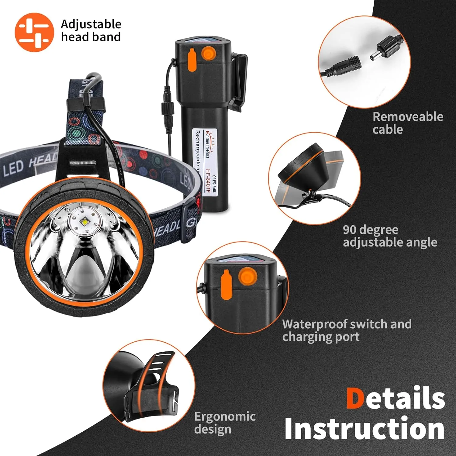 Super Bright LED Coon Hunting Headlamp - High Lumen Rechargeable Waterproof Headlight, Long-Range Beam Searchlight for Hunting, Fishing, Outdoor, Camping, Durable Adjustable Head Torch, Hands-Free