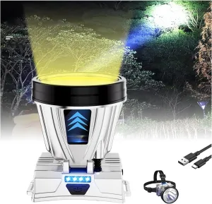 Super Bright Rechargeable High Power Headlamp, LED Headlamp Rechargeable Head Lamp, Head Lamps LED Rechargeable Bright Headlamp, Outdoor Waterproof Camping Running Portable Headlamp (A)