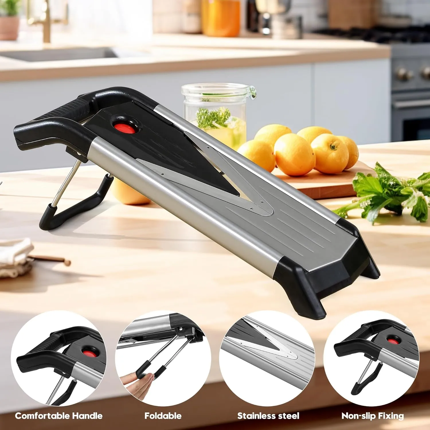 Supernal 5-in-1 Adjustable Mandoline Slicer for Kitchen,Stainless Steel Vegetable Cutter with Cut-Resistant Gloves,Safe & Durable Mandolin Slicer for Potato,Tomato,Carrot,Onion,and More