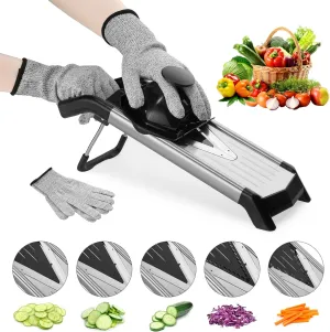 Supernal 5-in-1 Adjustable Mandoline Slicer for Kitchen,Stainless Steel Vegetable Cutter with Cut-Resistant Gloves,Safe & Durable Mandolin Slicer for Potato,Tomato,Carrot,Onion,and More