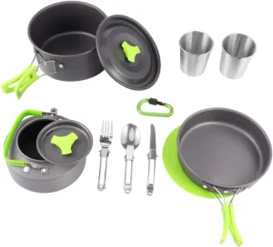 SUPVOX 12-pc Non-Stick Camping Cookware Set Outdoor Cooking Utensil Kit for 1-2 People Compact Lightweight for Camp Cooking