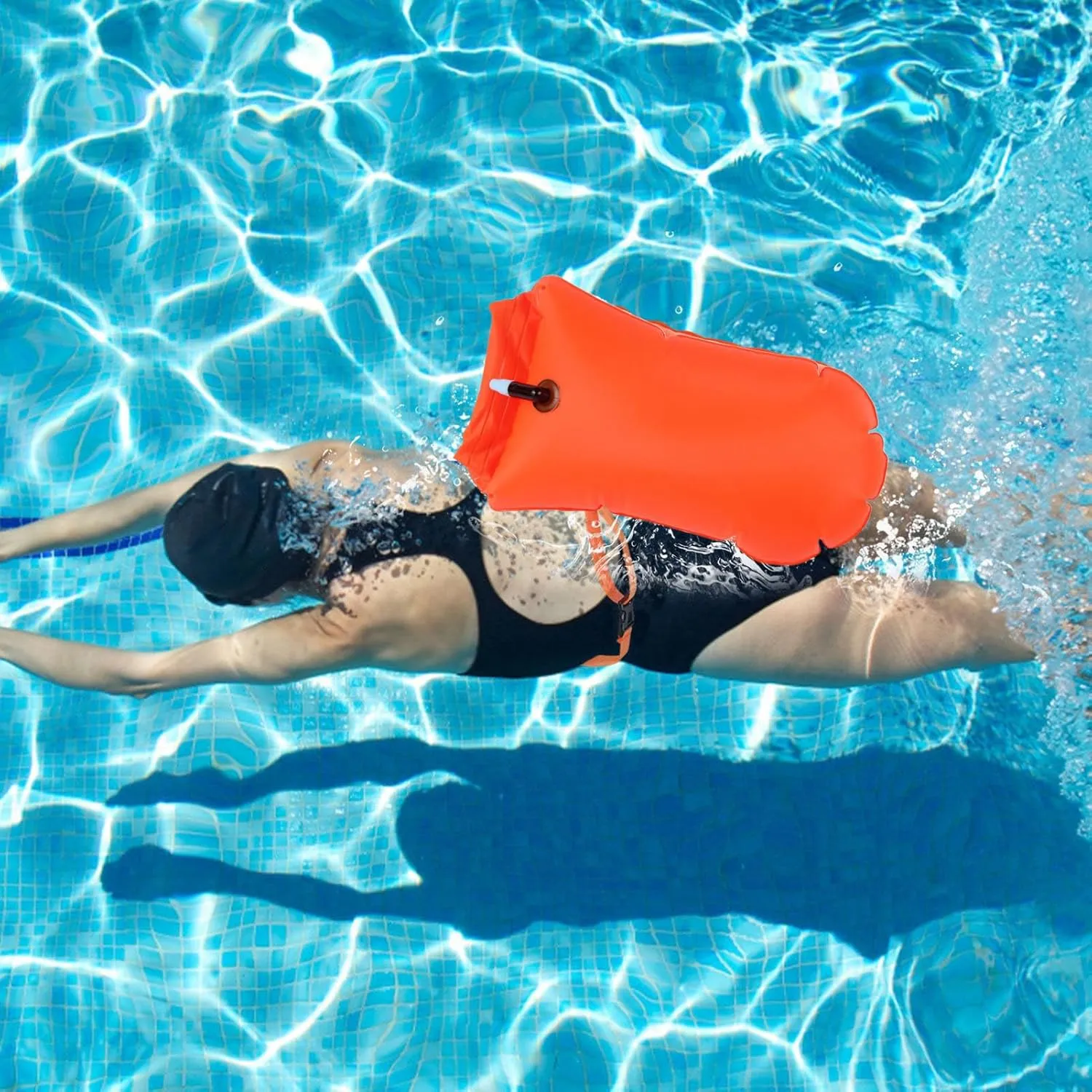 Swim Buoy, Inflatable Aid Float, Portable Dry Bag with Double Air Chambers, Safety Swimming Accessory for Beach Sports, Swimming Lessons, Lake Pool Use, Adults and School Training