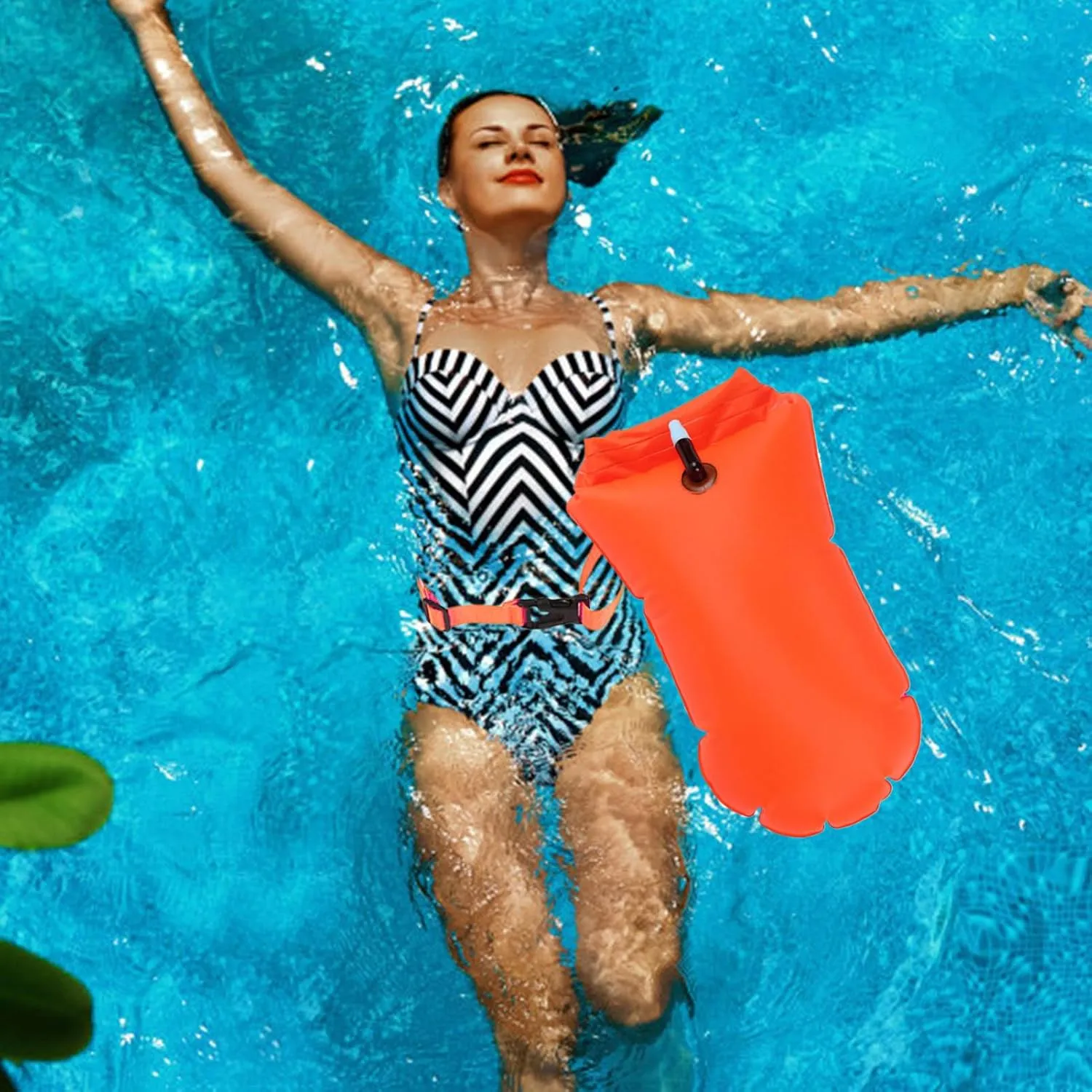 Swim Buoy, Inflatable Aid Float, Portable Dry Bag with Double Air Chambers, Safety Swimming Accessory for Beach Sports, Swimming Lessons, Lake Pool Use, Adults and School Training