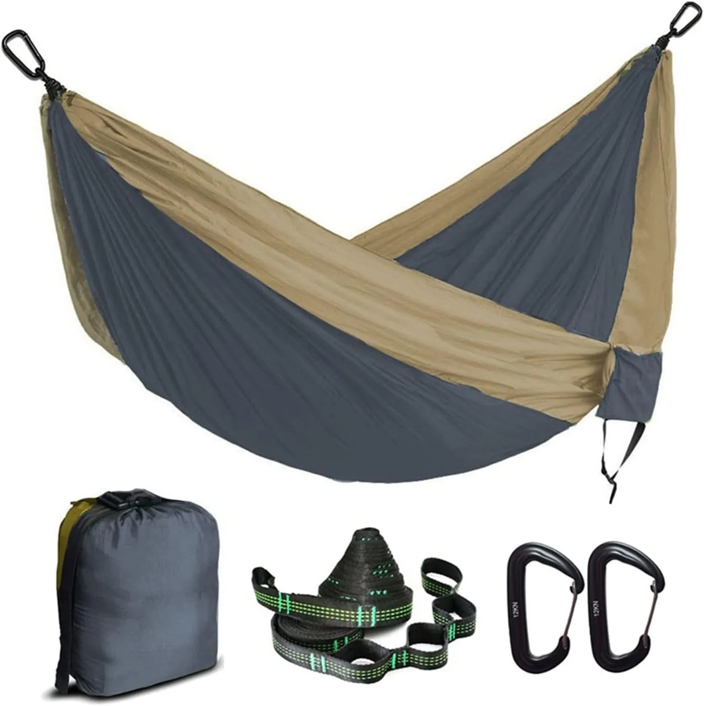 Swing Set Double Parachute Hammock, Nylon Fabric, Portable Army Survival Hammock for Outdoor Travel Camping Swing Seat (Color : Dark Grey and Khaki)