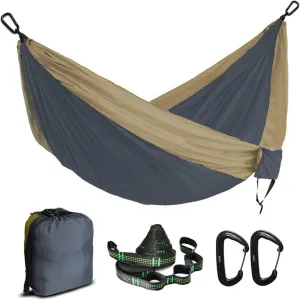 Swing Set Double Parachute Hammock, Nylon Fabric, Portable Army Survival Hammock for Outdoor Travel Camping Swing Seat (Color : Dark Grey and Khaki)