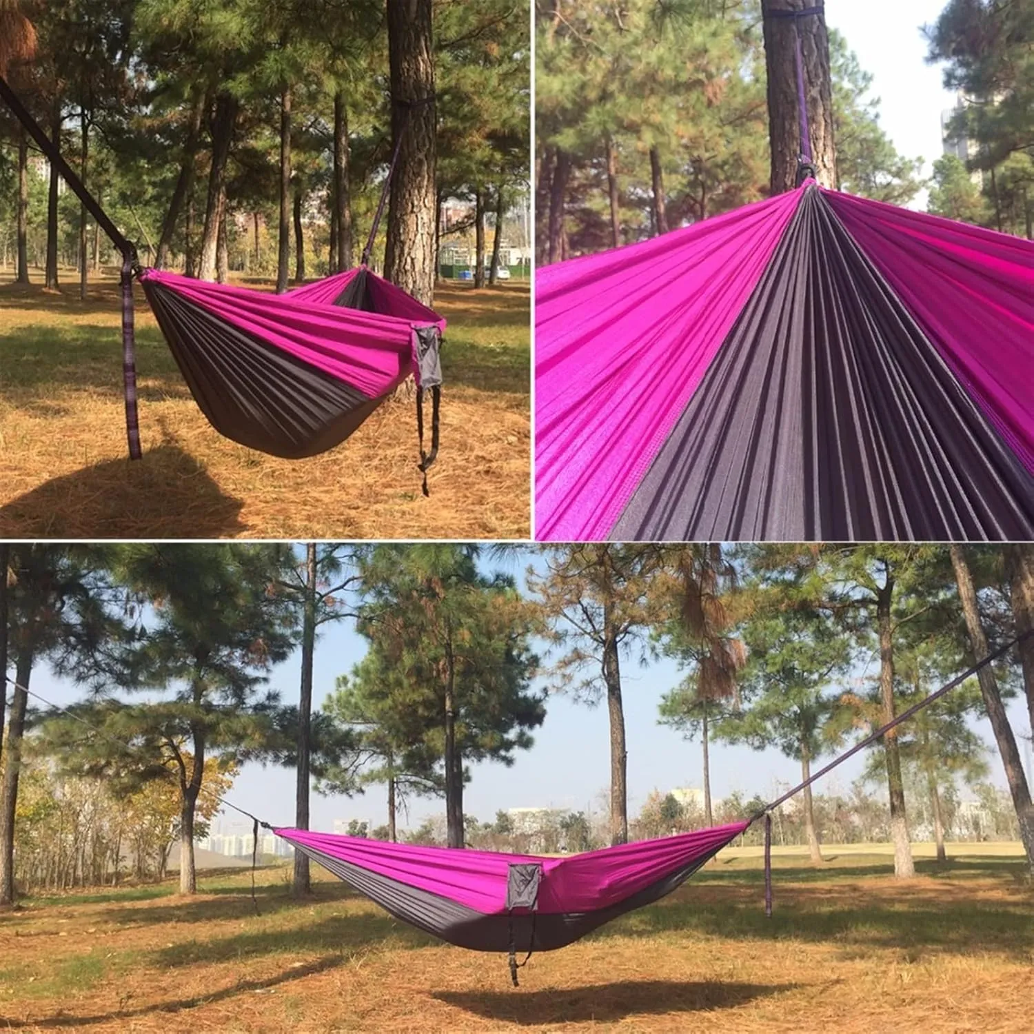 Swing Set Double Parachute Hammock, Nylon Fabric, Portable Army Survival Hammock for Outdoor Travel Camping Swing Seat (Color : Dark Grey and Khaki)