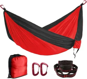 Swing Set Double Parachute Hammock, Nylon Fabric, Portable Army Survival Hammock for Outdoor Travel Camping Swing Seat (Color : Red and Black)