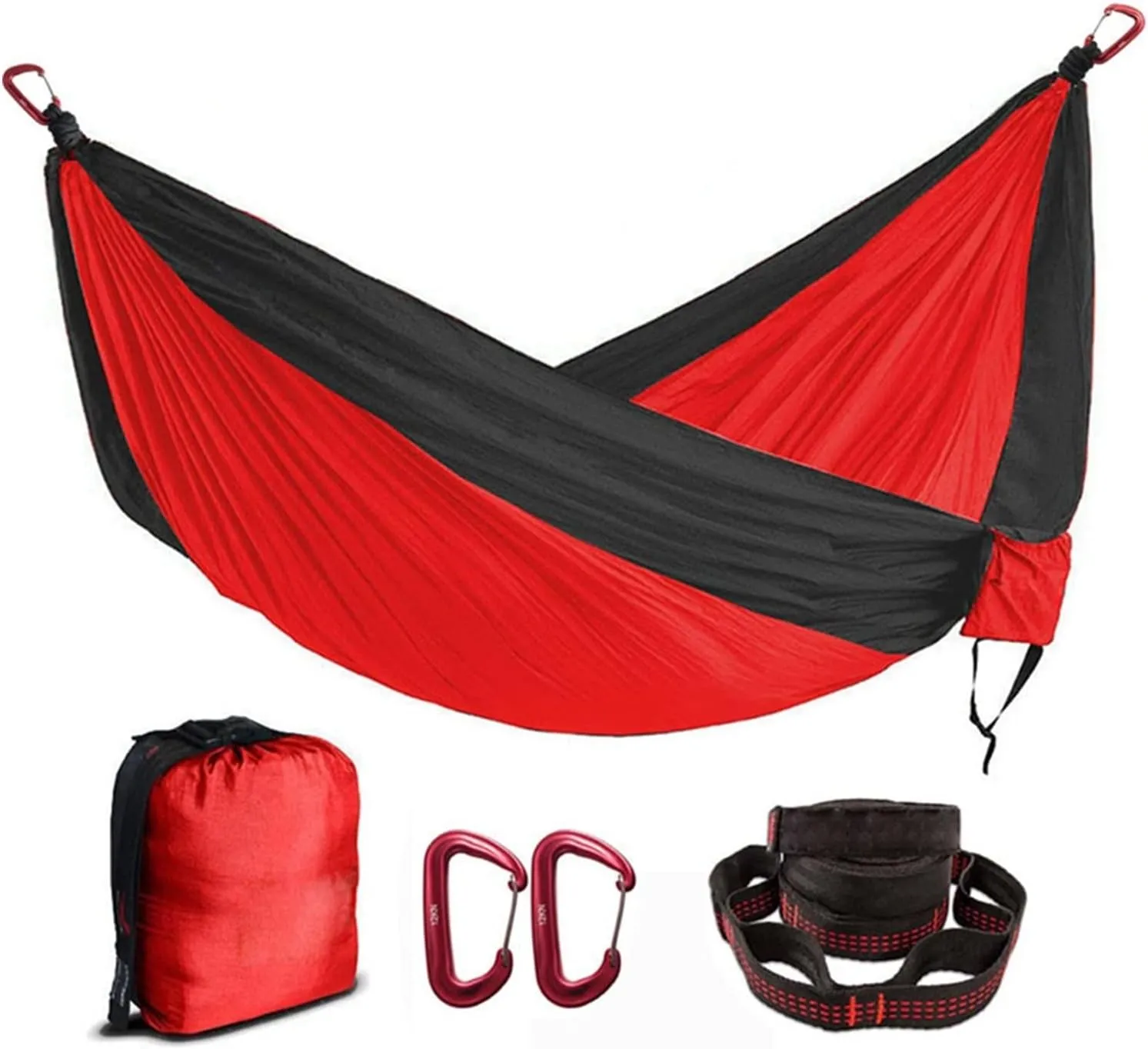 Swing Set Double Parachute Hammock, Nylon Fabric, Portable Army Survival Hammock for Outdoor Travel Camping Swing Seat (Color : Red and Black)