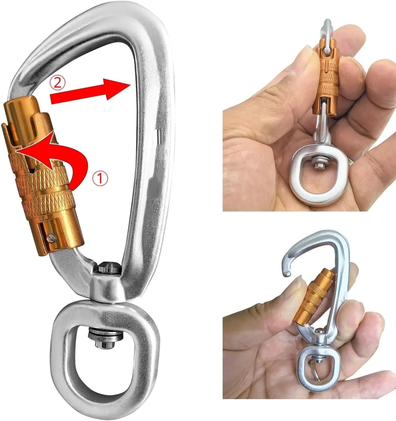 Swivel Auto Self Lock Carabiner Aluminum 1/4pcs Carabiner
