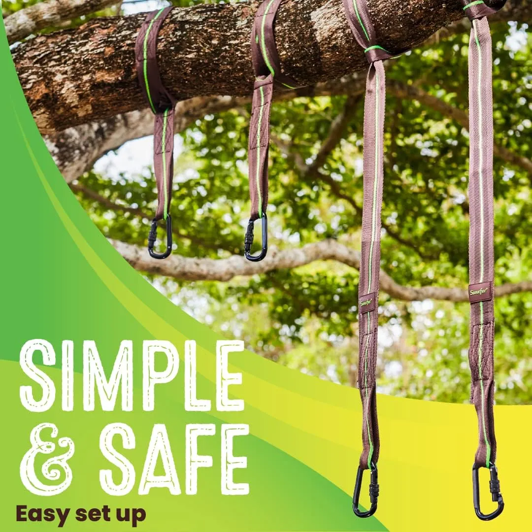 Swurfer Tree Swing Hammock Straps –Hanging Kit for Hammock, Tree Swings, Durable, Weatherproof, Rust Free, Secure Lock Snap Carabiners Included, Weight Limit 2200 lbs Per Strap (5 Feet - 2 Straps)
