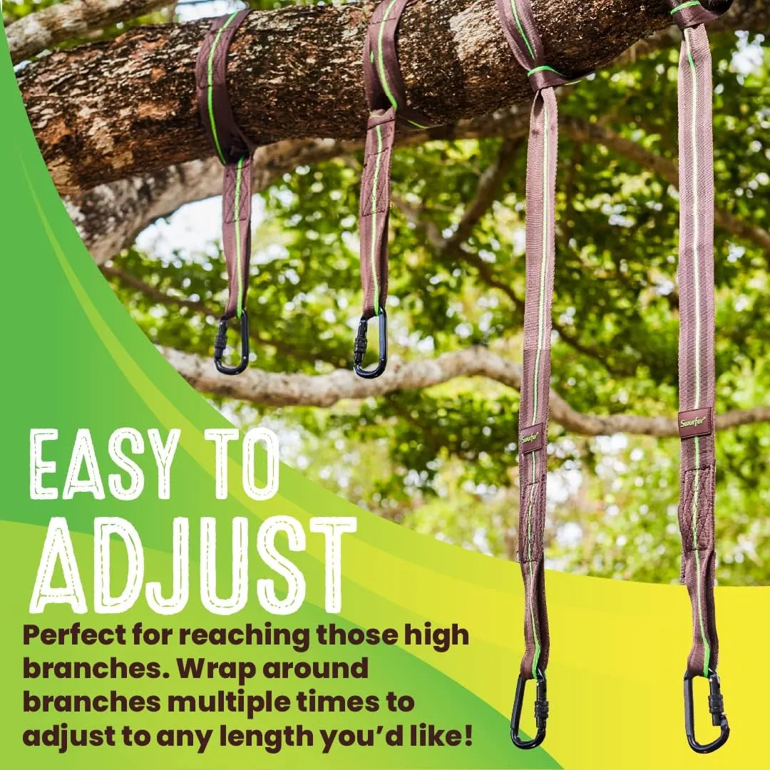 Swurfer Tree Swing Hammock Straps –Hanging Kit for Hammock, Tree Swings, Durable, Weatherproof, Rust Free, Secure Lock Snap Carabiners Included, Weight Limit 2200 lbs Per Strap (5 Feet - 2 Straps)