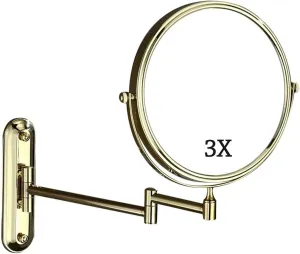 Tabletop Mirror Wall Mounted Makeup Mirror, 8 Inch Double- Sided Round Shaped Vanity Mirror Wall Mount, 3X Magnification, Extendable for Shaving Make Up Cosmetic Mirror