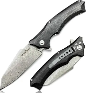 TACTICAL GEARZ Pocket Knife w/Multi Layered Damascus Steel Blade w/VG10 Core, G10 Handle, Includes Sheath (Black Vex XT)