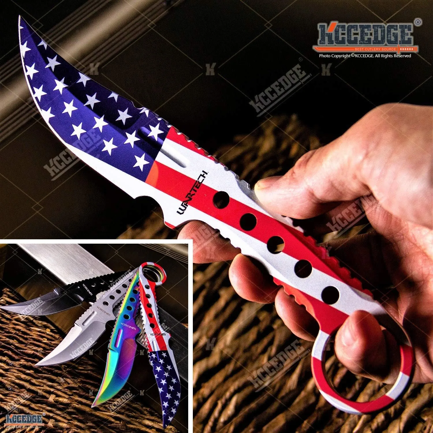 Tactical Knife Hunting Knife Survival Knife Full Tang Fixed Blade Knife Kydex Style Sheath Razor Sharp Edge Camping Accessories Camping Gear Survival Kit Survival Gear Tactical Gear 76407 (US Flag)