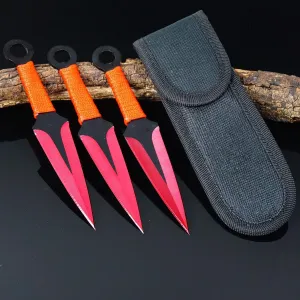 Tactical Knife Survival Knife Hunting Knife 6.75" Ninja Kunai Throwing Knives Set Fixed Blade Knife Razor Sharp Edge Camping Accessories Survival Kit Tactical Gear 73888 (Red)