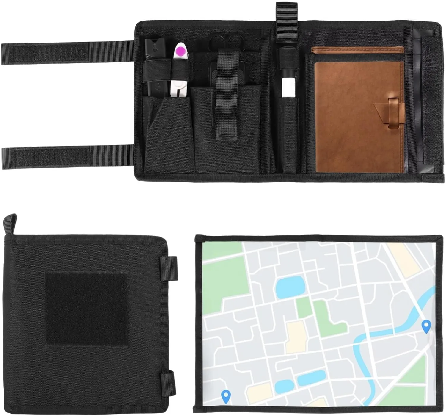 Tactical Map Organizer Pouch, Foldable Map Storage Bag with Clear Dual-Side Panel, Multi-Tool Pen Slots, Outdoor Waterproof Protector