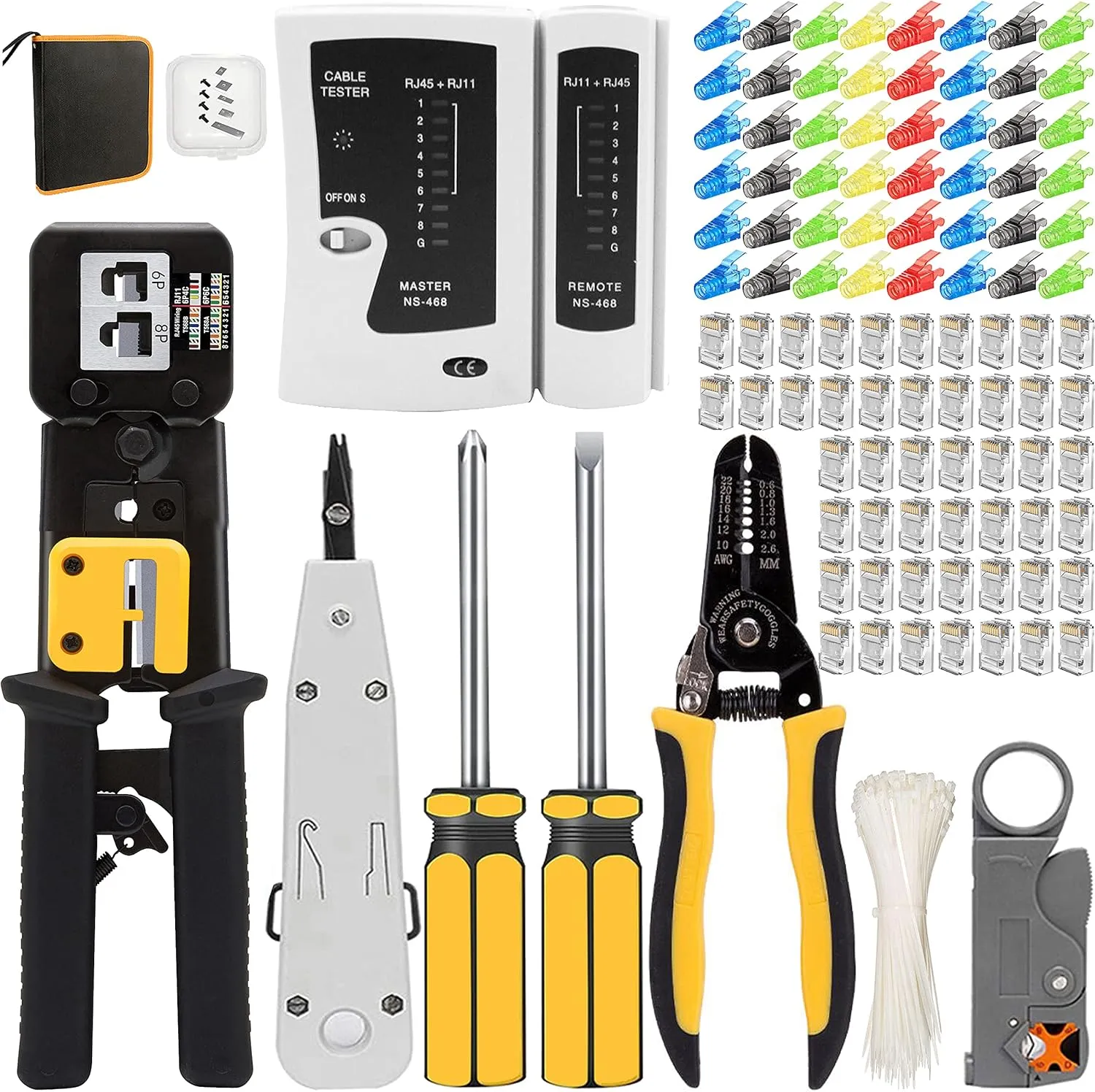 TAIWAIN RJ45 Crimper CAT5 Crimping Tool Kit CAT6 LAN Cable Tester, RJ12/RJ11 Network Ethernet Maintenance Crimp Stripper LAN Repair Punch Down Cutter Set for DIY(Black)