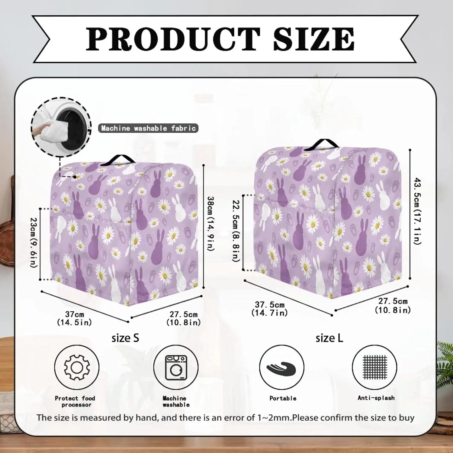 Talayituse Rabbit Paw Daisy Print Stand Mixer Cover Compatible with Kitchen Aid 4.5-5 Quart, Easter Decor Dust Cover with Handle for Coffee Maker, Waterproof Blender Appliance Organizer Bag, Small