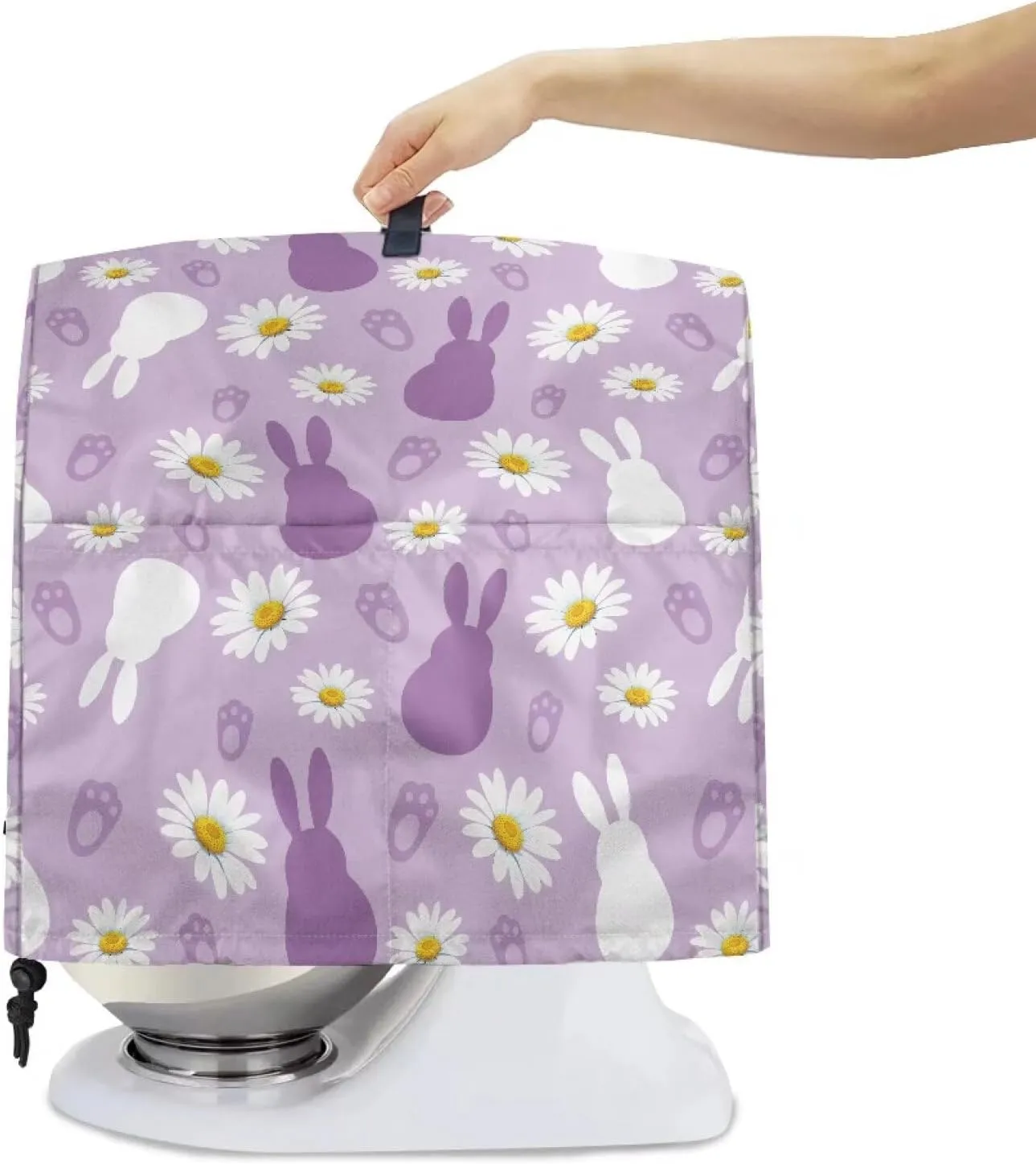 Talayituse Rabbit Paw Daisy Print Stand Mixer Cover Compatible with Kitchen Aid 4.5-5 Quart, Easter Decor Dust Cover with Handle for Coffee Maker, Waterproof Blender Appliance Organizer Bag, Small