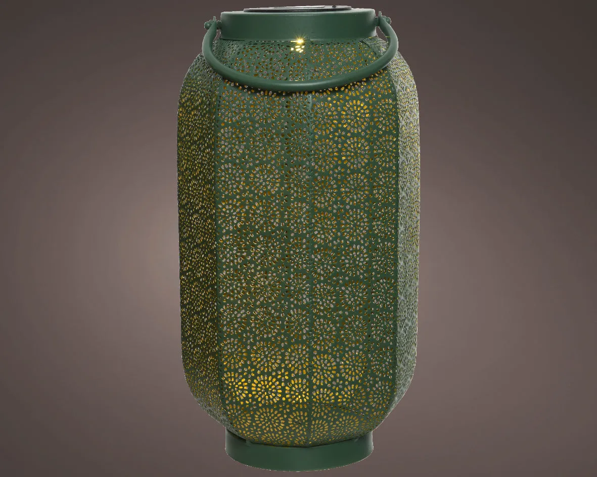 Tall Solar Lantern - Green & Gold