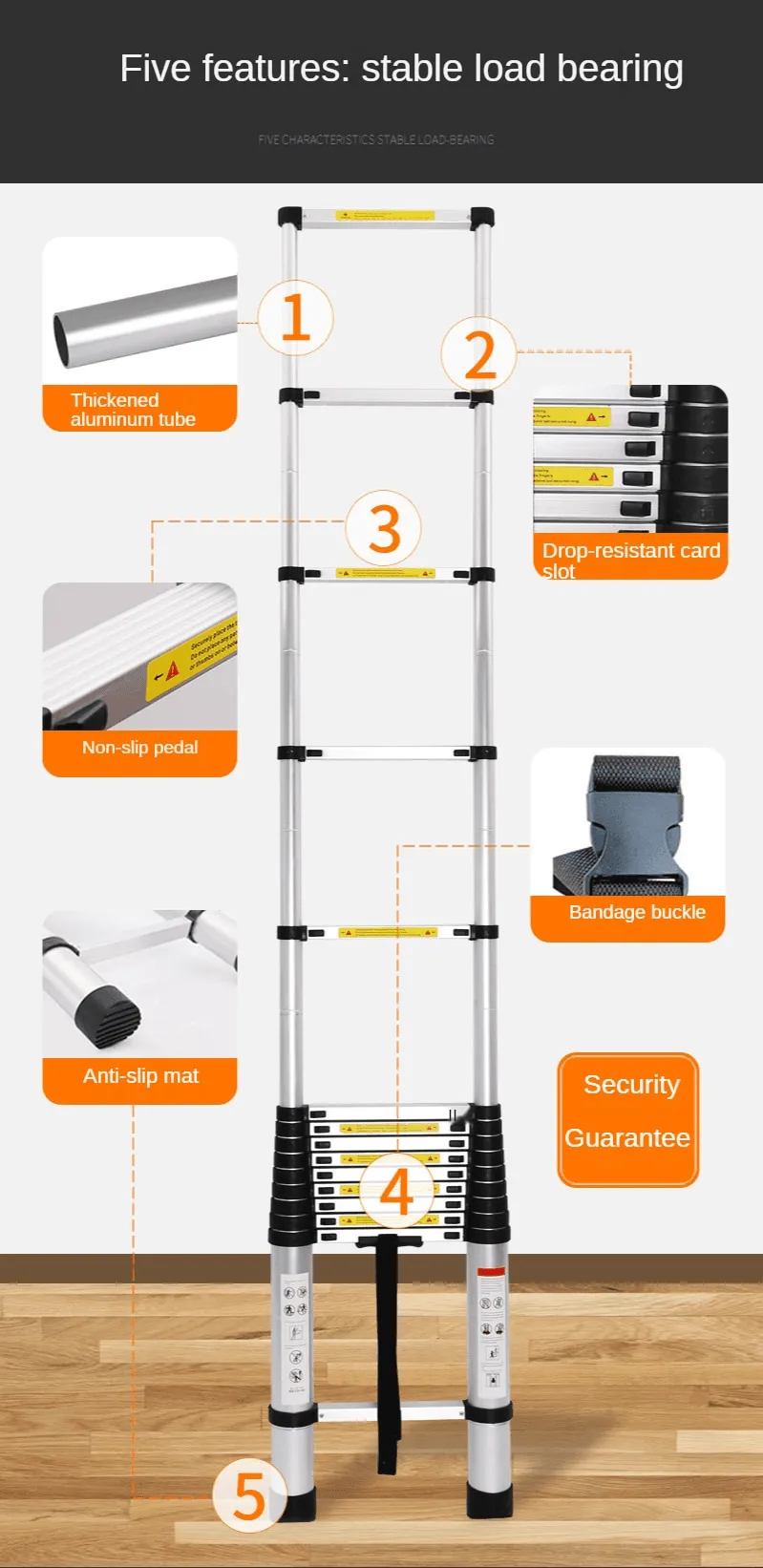 Telescopic Folding Ladder - Adjustable Non-Slip Design