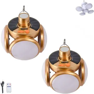 Tenddaily 2 in 1 Folding Solar Lamp, Solar & USB Charging Lantern Hanging Foldable Lamps, LED Camping Blub, Portable Light Tent Hanging Flashlight Outdoor (Gold*2)