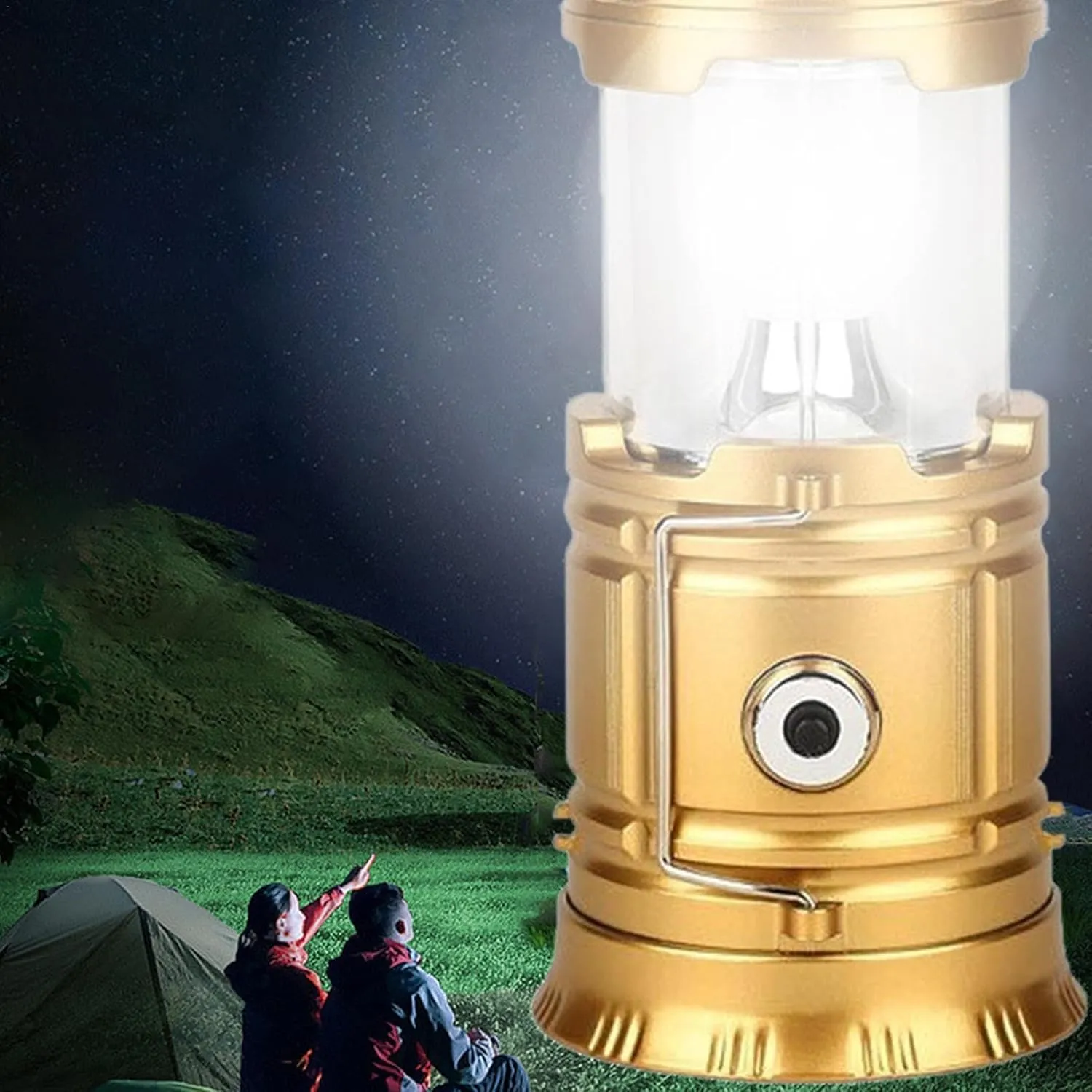 Tent Lights for Camping, Foldable Solar Powered LED Lantern, 3 Lighting Modes Electric Lantern with Handle, Tent Lantern Lamp for Outdoor Activities