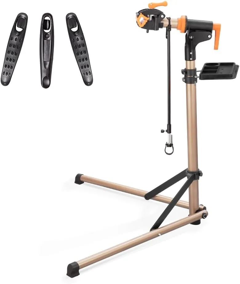 teraysun Bike Repair Stand (Max 99lbs) - Aluminum Alloy Foldable Bike Workstand with Tool Tray , Shop Home Mechanics for Mountain Bicycle and Road Bike