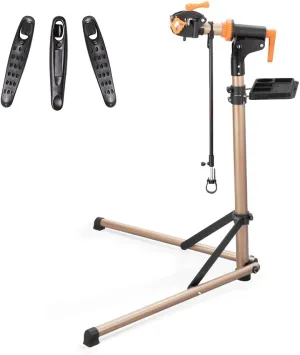 teraysun Bike Repair Stand (Max 99lbs) - Aluminum Alloy Foldable Bike Workstand with Tool Tray , Shop Home Mechanics for Mountain Bicycle and Road Bike