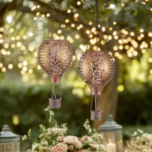 TERESA'S COLLECTIONS 2 Pack Hummingbird Flame and Hot Air Balloon Hanging Solar Lantern for Garden Decor, Outdoor Lights for Yard Decoration,Patio Yard Porch Lawn Ornaments as Gifts for Mom,18 Inch