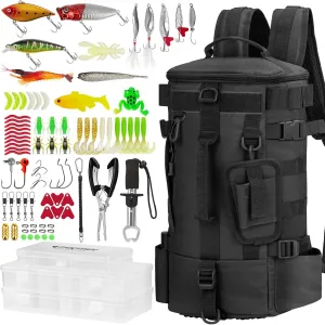 THKFISH 85Pcs Fishing Backpack with Tackle Boxes, Tackle Sling Bag with Rod Holder for Fishing Gear, Fishing Tackle Kit and Fishing Stuff Include Fishing Pliers Kit for Men Women
