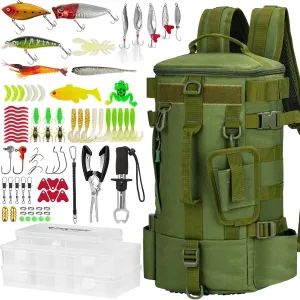 THKFISH 85Pcs Fishing Backpack with Tackle Boxes, Tackle Sling Bag with Rod Holder for Fishing Gear, Fishing Tackle Kit and Fishing Stuff Include Fishing Pliers Kit for Men Women
