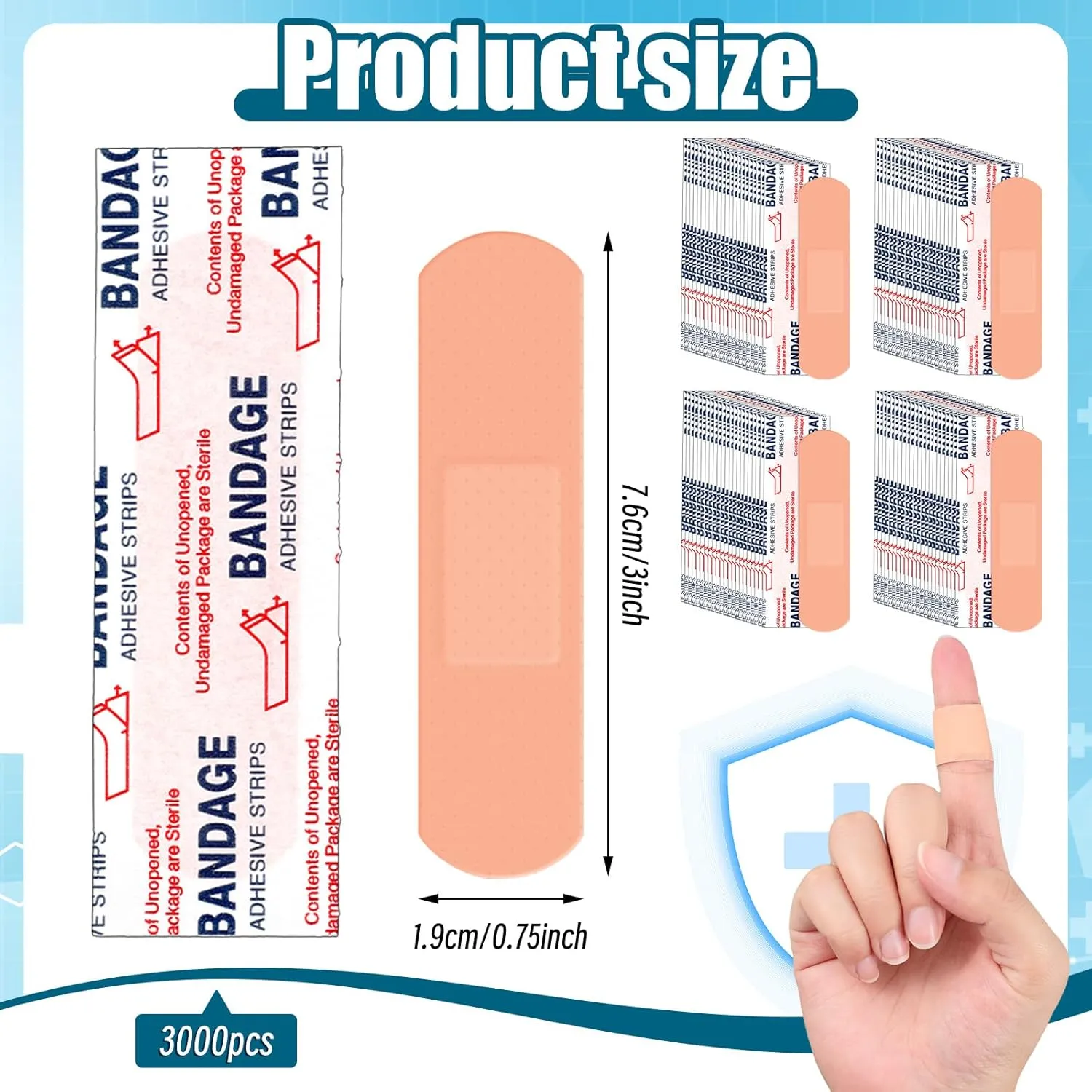 Timgle 3000 Pcs 3/4" x 3" Adhesive Bandages Bulk Waterproof Adhesive Breathable Bandages for Sensitive Skin School Nurses Businesses Travel First Aid Kits Homeless Care Supplies Donations