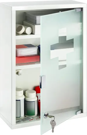 Timgle First Aid Wall Cabinet with Lock Medicine Wall Mounted Bathroom Storage Hanging Medical Cabinet with Safety Glass Door for Bathroom (3 Shelves,White)