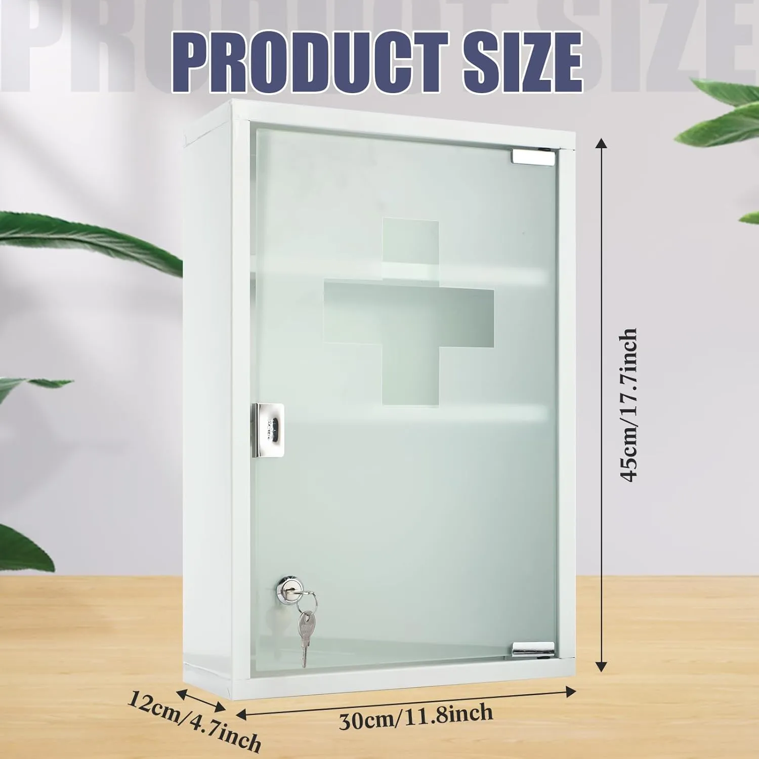 Timgle First Aid Wall Cabinet with Lock Medicine Wall Mounted Bathroom Storage Hanging Medical Cabinet with Safety Glass Door for Bathroom (3 Shelves,White)