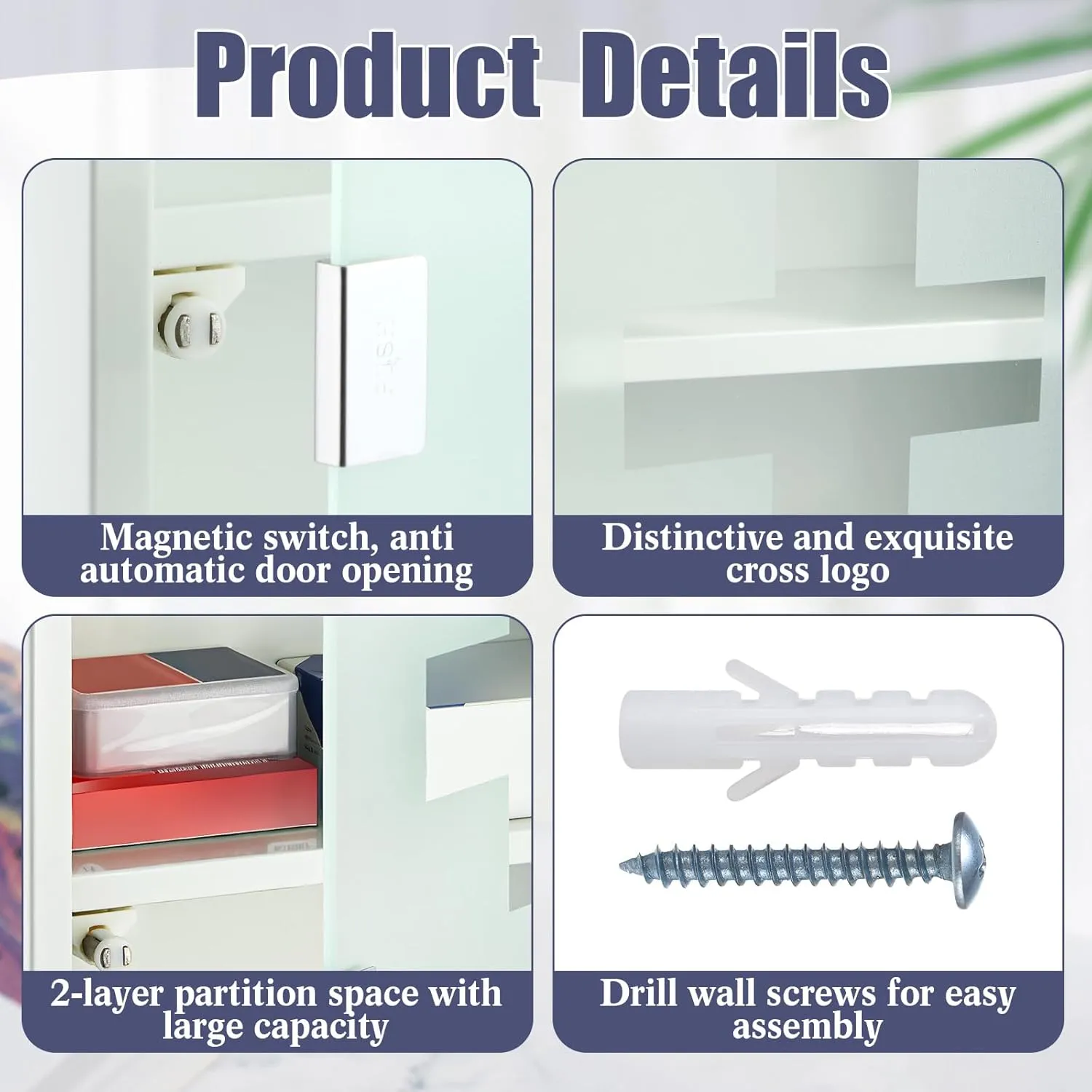 Timgle First Aid Wall Cabinet with Lock Medicine Wall Mounted Bathroom Storage Hanging Medical Cabinet with Safety Glass Door for Bathroom (3 Shelves,White)