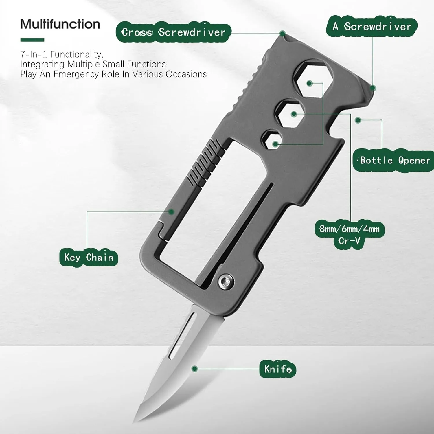 Titanium Carabiner Clip, EDC Carabiner Keychain Multitool with Knife Bottle Opener Wrench Screwdriver, Utility Quick Release EDC Keychain Gadgets for Men (2 PCS B)