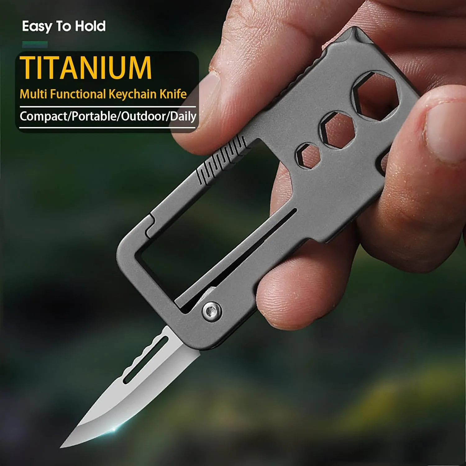 Titanium Carabiner Clip, EDC Carabiner Keychain Multitool with Knife Bottle Opener Wrench Screwdriver, Utility Quick Release EDC Keychain Gadgets for Men (2 PCS B)