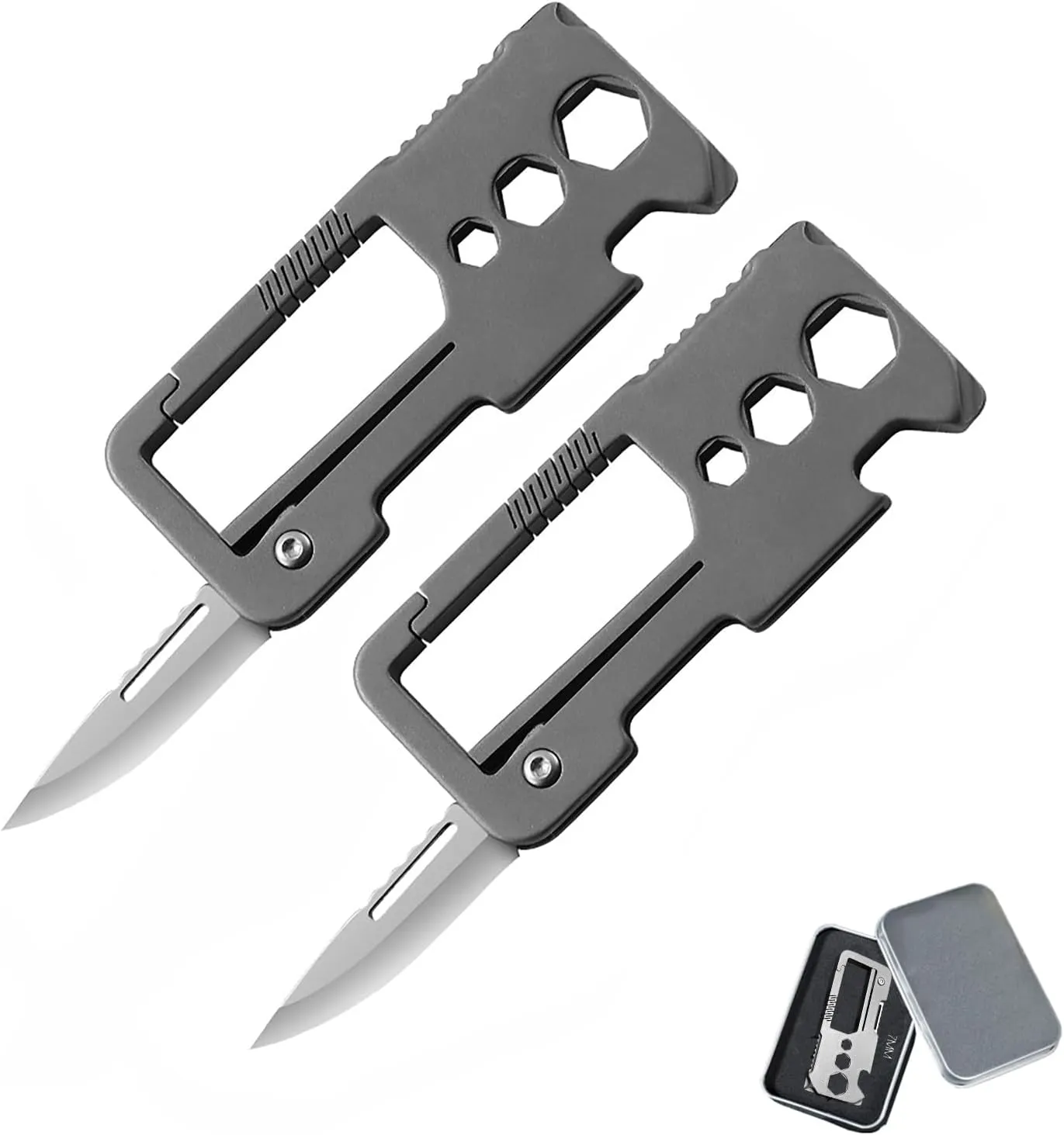 Titanium Carabiner Clip, EDC Carabiner Keychain Multitool with Knife Bottle Opener Wrench Screwdriver, Utility Quick Release EDC Keychain Gadgets for Men (2 PCS B)