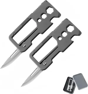 Titanium Carabiner Clip, EDC Carabiner Keychain Multitool with Knife Bottle Opener Wrench Screwdriver, Utility Quick Release EDC Keychain Gadgets for Men (2 PCS B)