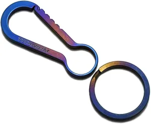 Titanium TC4 Ti Snaplock Quickdraw Buckle Carabiner Clip Outdoor Tool Quick Release Keychain Keyring (Blue, L(60mm) 32mm Keyring)