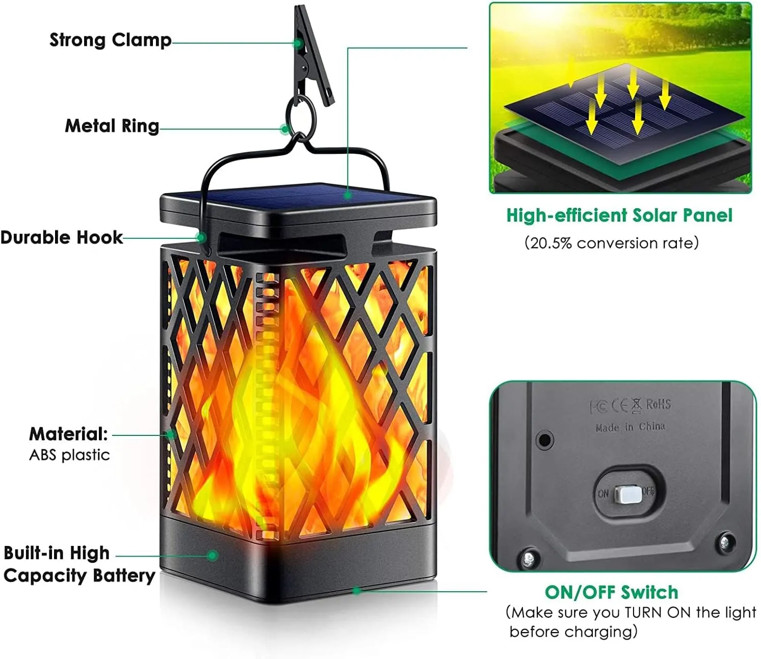 TomCare Solar Lights Outdoor Flickering Flame Solar Lantern Outdoor Hanging Lanterns Decorative Outdoor Lighting Solar Powered Waterproof LED Flame Christmas Lights for Patio Garden, Black 4 Pack