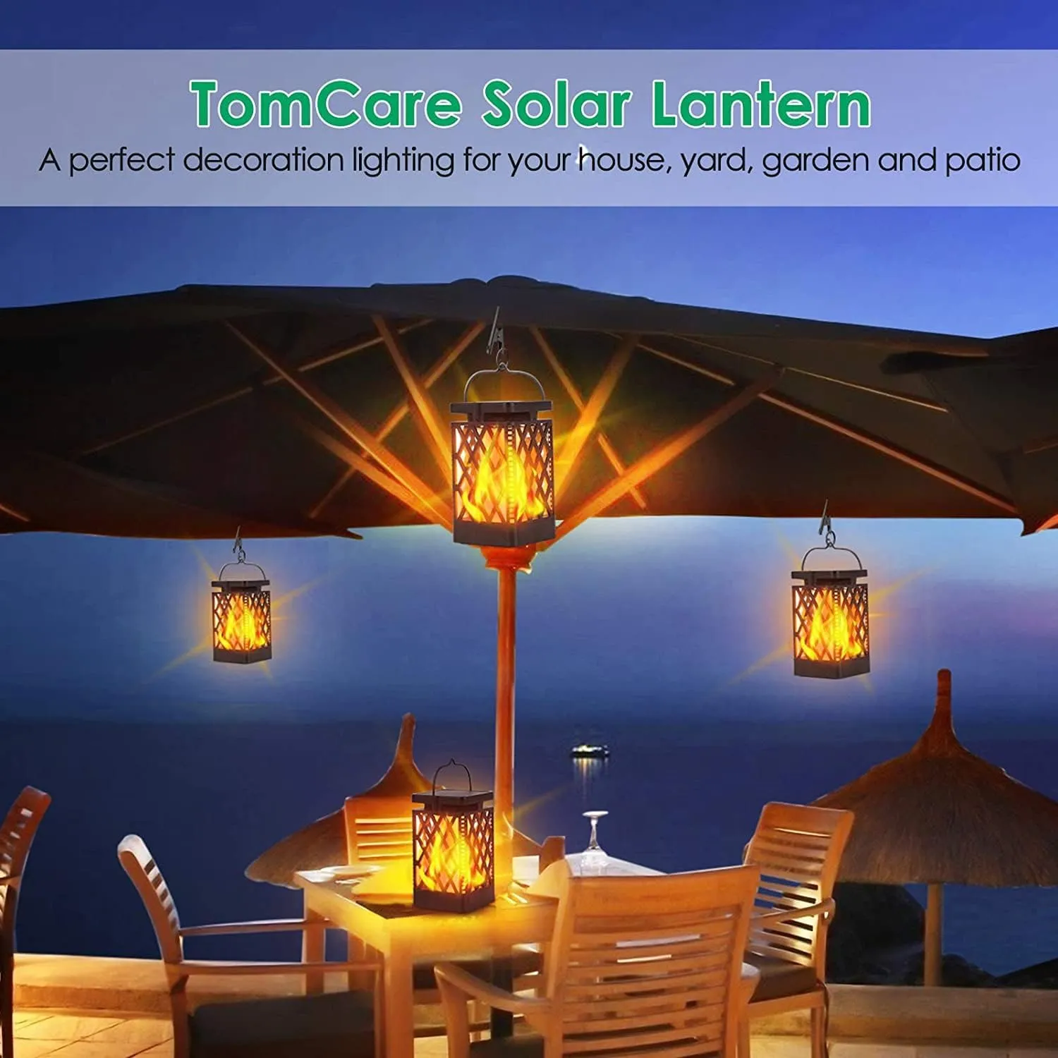 TomCare Solar Lights Outdoor Flickering Flame Solar Lantern Outdoor Hanging Lanterns Decorative Outdoor Lighting Solar Powered Waterproof LED Flame Christmas Lights for Patio Garden, Black 4 Pack
