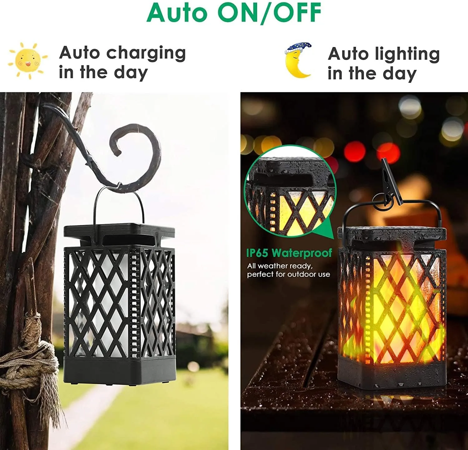 TomCare Solar Lights Outdoor Flickering Flame Solar Lantern Outdoor Hanging Lanterns Decorative Outdoor Lighting Solar Powered Waterproof LED Flame Christmas Lights for Patio Garden, Black 4 Pack