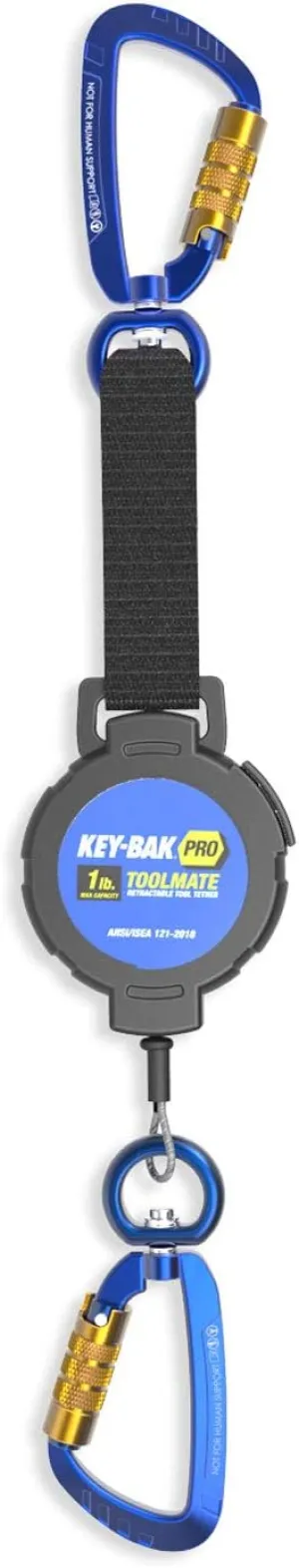 ToolMate Retractable Carabiner Tool Tether with 1 Lb. Tool Drop Capacity, Locking Swivel Carabiner, Stainless Steel Coated Cable (ANSI 121 Certified)