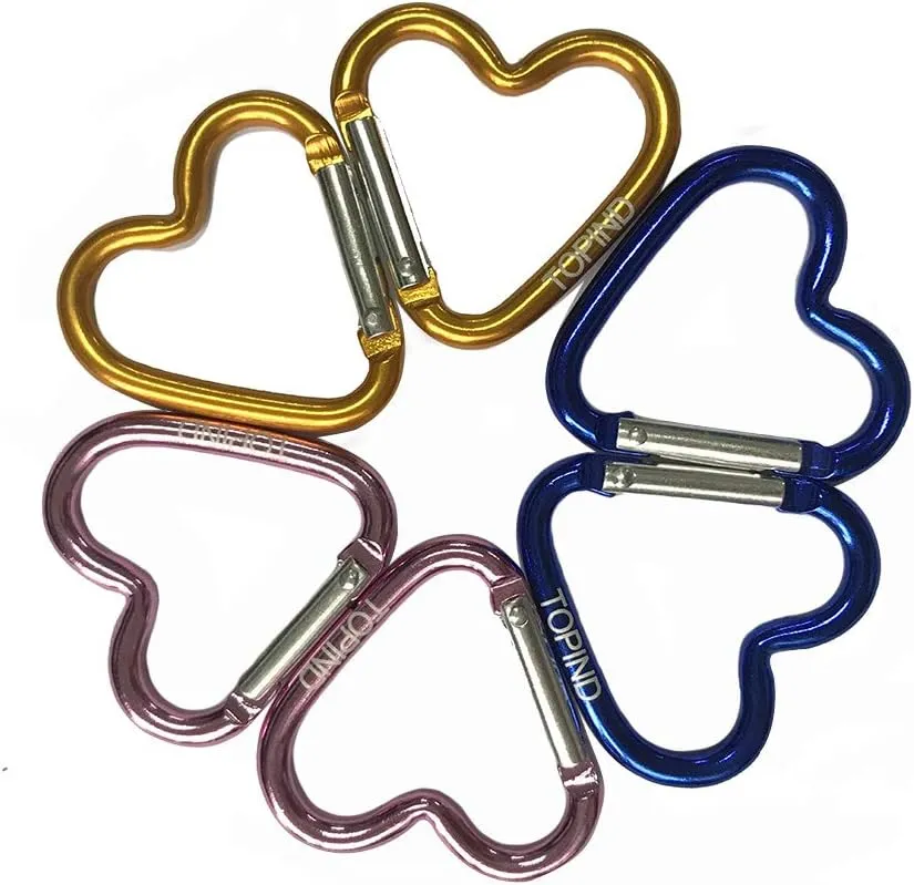 TOPIND 10 Pieces of Heart-Shaped Aluminum Alloy Carabiner Spring snap Keychain Fishing Camping Backpack Accessories