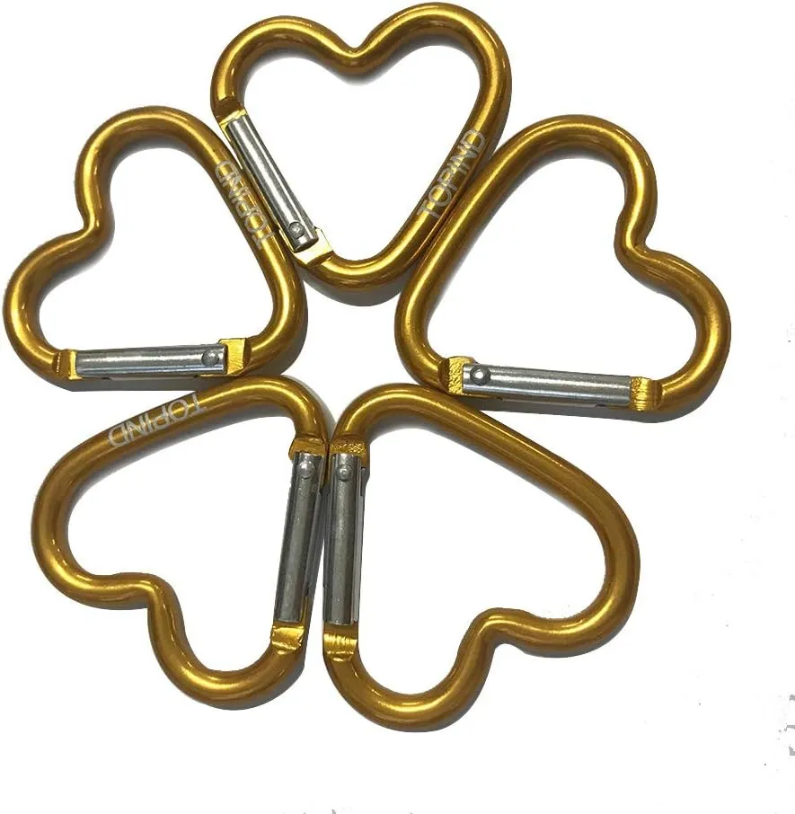 TOPIND 10 Pieces of Heart-Shaped Aluminum Alloy Carabiner Spring snap Keychain Fishing Camping Backpack Accessories