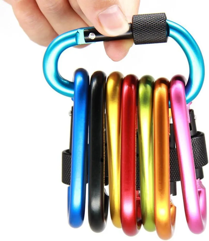 TOPIND 5pcs Locking Carabiner D-Ring Aluminum Screw Spring Clip Lock Carabiner Hook Keychain Buckle Outdoor Carabiner
